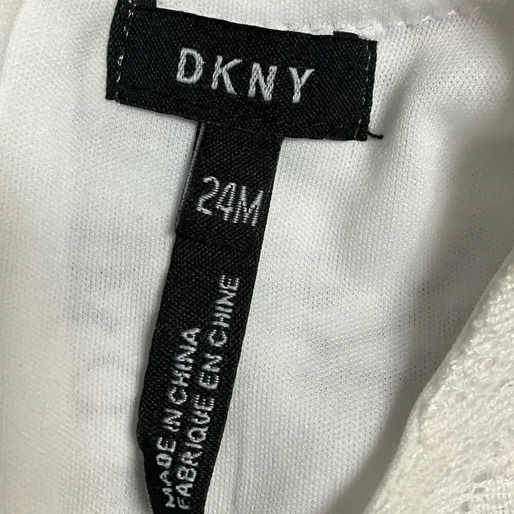 DKNY Baby Girls Sleeveless White Lace Dress Bow with Bottoms Size 24 Month's NEW